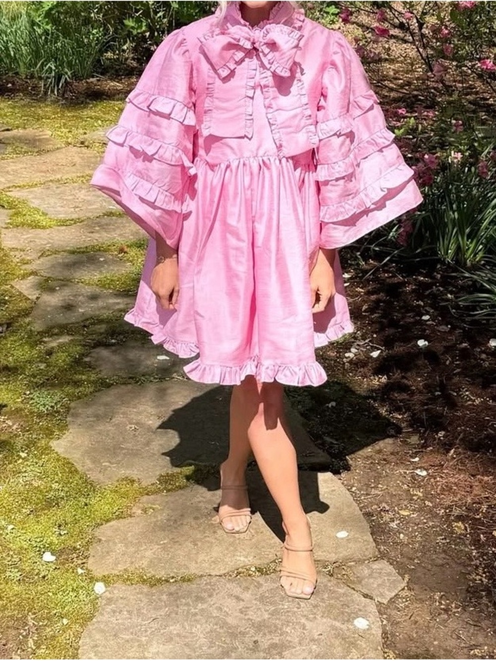 Pink Ruffle Bow Mini Dress - Picture 3 of 7